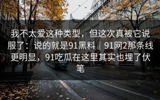 我不太爱这种类型，但这次真被它说服了：说的就是91黑料｜91网2那条线更明显，91吃瓜在这里其实也埋了伏笔