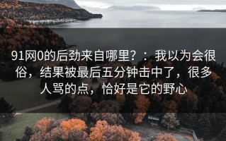 91网0的后劲来自哪里？：我以为会很俗，结果被最后五分钟击中了，很多人骂的点，恰好是它的野心