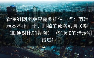 看懂91网页版只需要抓住一点：剪辑版本不止一个，删掉的那条线最关键（顺便对比91视频）（91网0的暗示别错过）