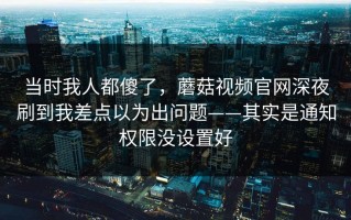 当时我人都傻了，蘑菇视频官网深夜刷到我差点以为出问题——其实是通知权限没设置好