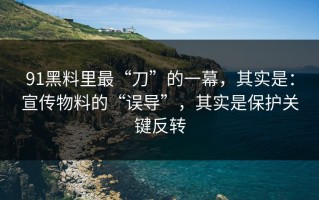 91黑料里最“刀”的一幕，其实是：宣传物料的“误导”，其实是保护关键反转