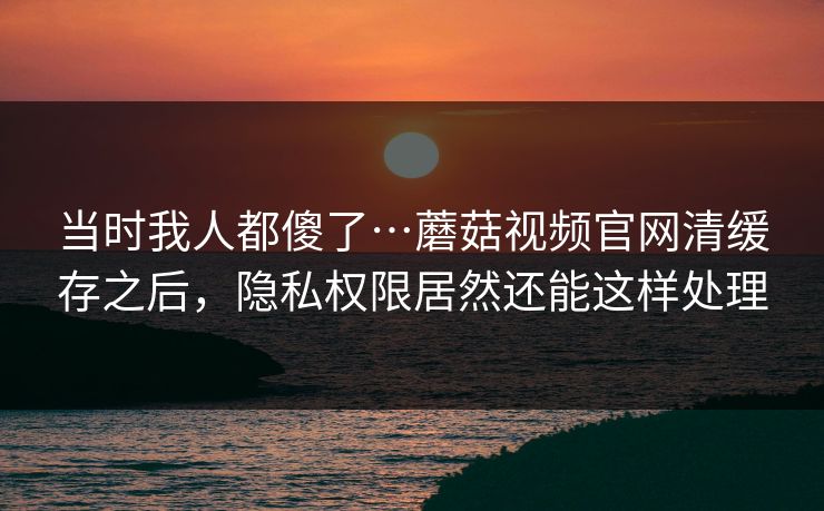 当时我人都傻了…蘑菇视频官网清缓存之后，隐私权限居然还能这样处理-第1张图片-蘑菇影视官网 - 热门影视短视频一站式平台